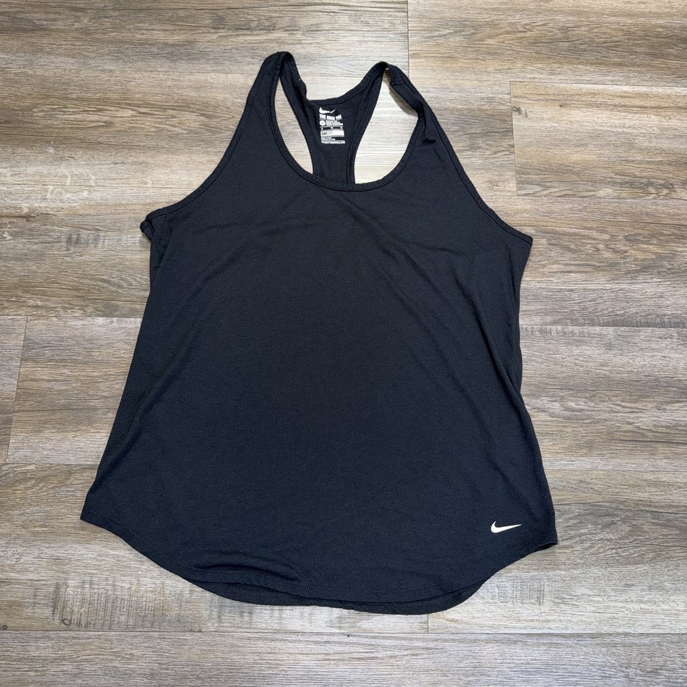 Nike Black Breathe Cool Running Tank Womens XL White Swoosh Logo CZ9608-010